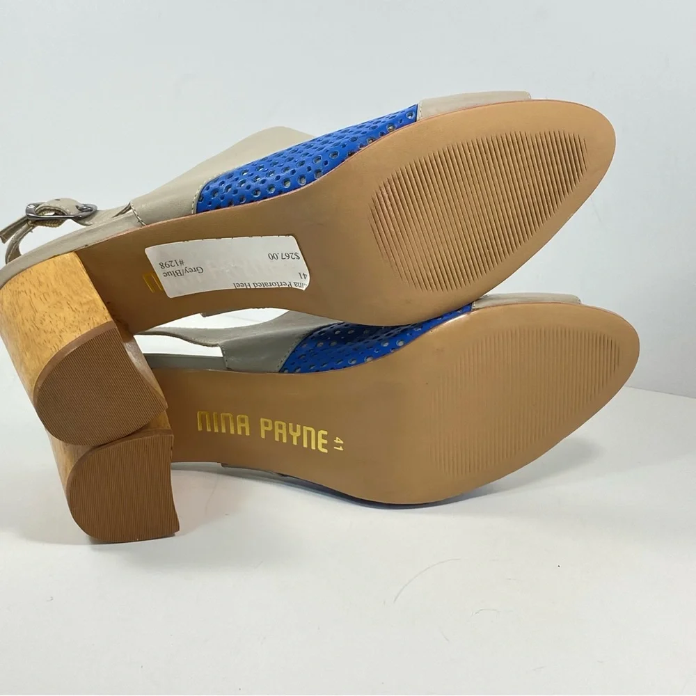 Anthropologie Nina Payne 10.5 11 Slingback Sandal Lina Heels Blue Leather EU 41 - Picture 9 of 10